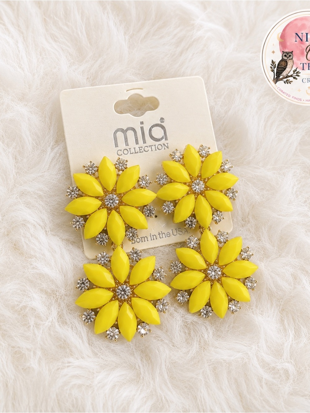 Mia Collection Yellow Flower Rhinestone Statement Earrings ~ Fall Sunflower